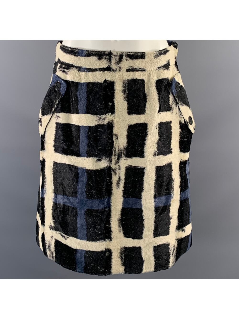 AERON Size 8 Black White Viscose Plaid Mini Mini Skirt